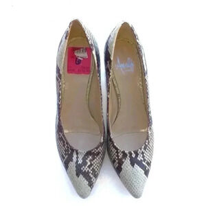❤Analfi-Rangoni Beige Snake Embossed Leather Pumps